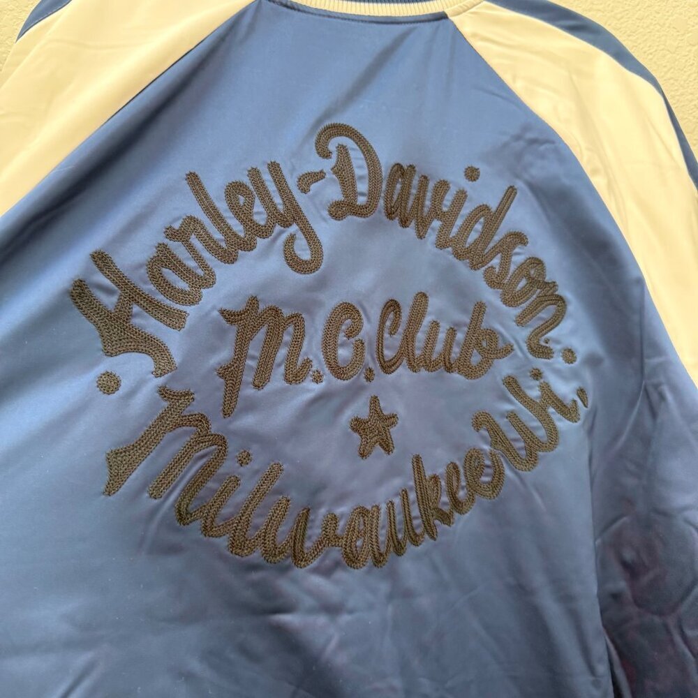 Harley Davidson Ensign Blue White Club Crew Satin Bomber Jacket Mens size 3XL - Picture 7 of 15